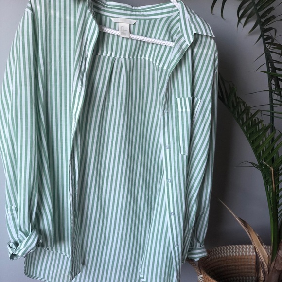 Light Green Stripped Button-down Shirt - Picture 2 of 2